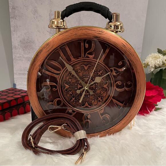 NEW Steampunk Clock Wearable Art Bronze Brown Shoulder Bag or Home Decor NWT - Picture 2 of 14